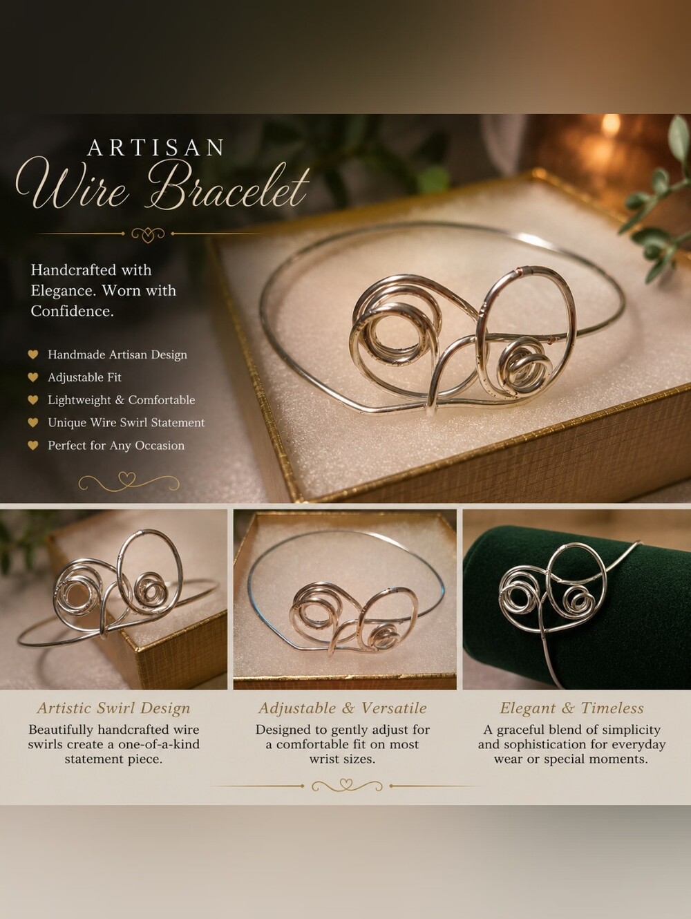 Artisan Wire Swirl Bracelet - Silver